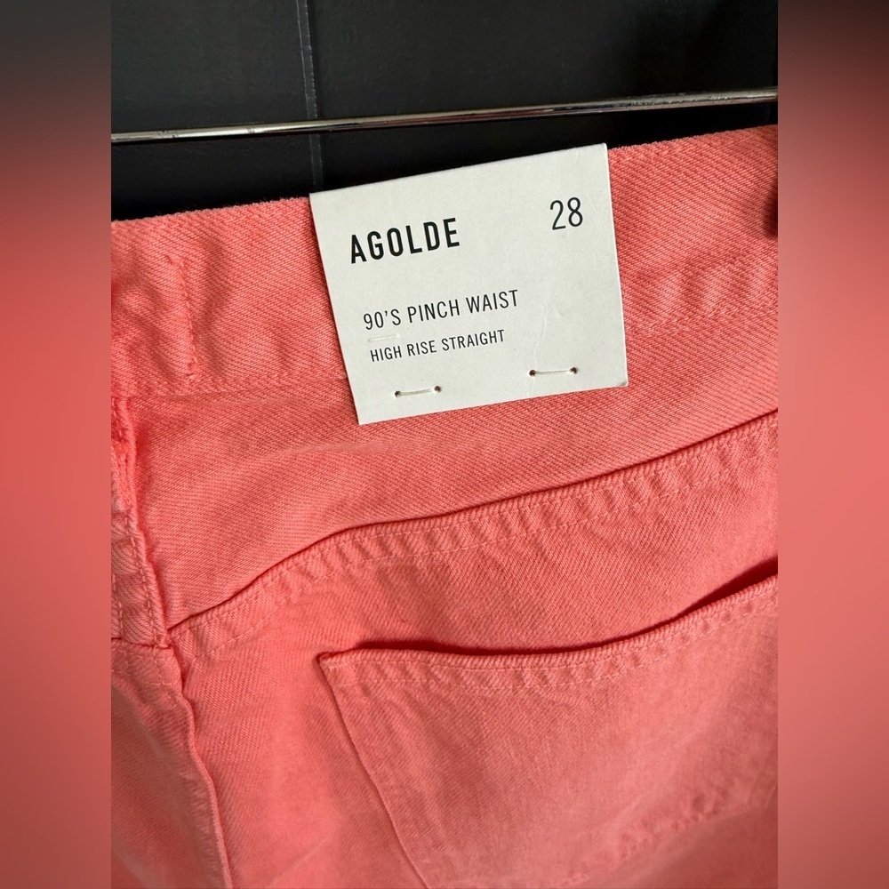 AGOLDE 90s Pinch Waist High Rise Straight •28 • NWT Salmon Pink/Peach - Picture 7 of 15